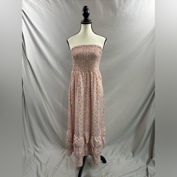 Floral Print Shirred Strapless Ruffle Hem Dress - Picture 6 of 8